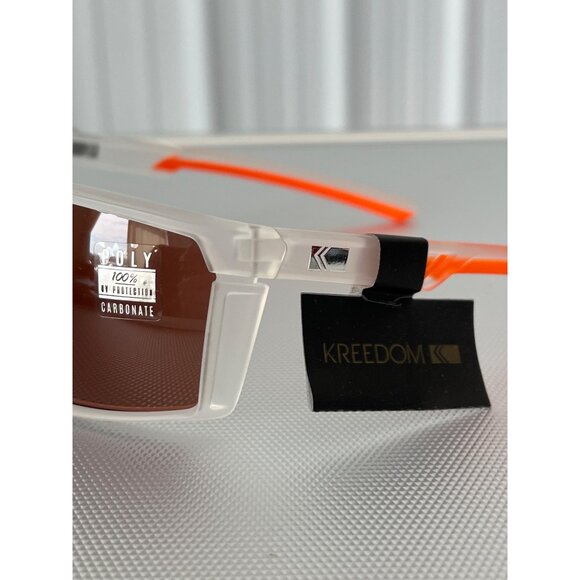 Kreedom Polycarbonate UV Protection Sunglasses Clear Frame Orange Arm Modern NEW - Picture 3 of 6